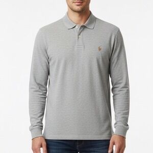 Polo Ralph Lauren Gray Long Sleeve Collared Shirt XXL 100% Cotton Casual‎ Preppy